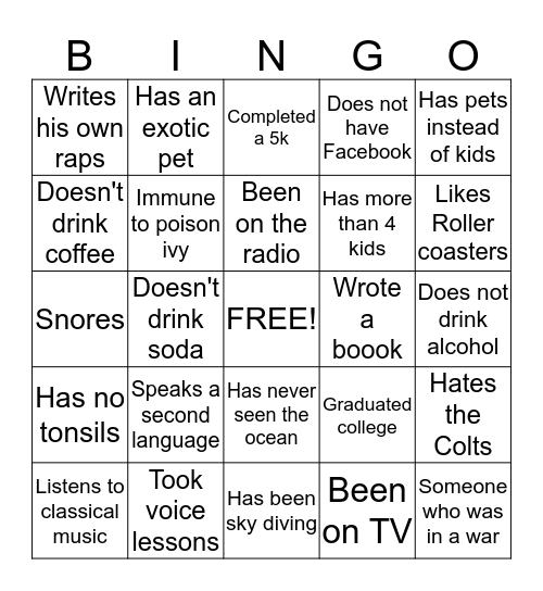 Family Bingo Card