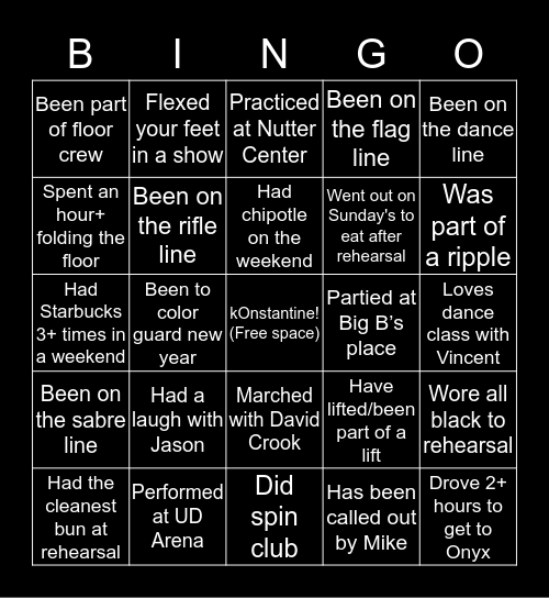 Onyx Bingo Card