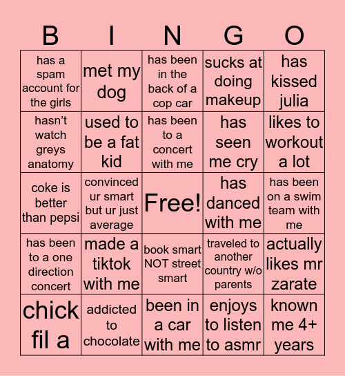 Julia’s Bingo Card