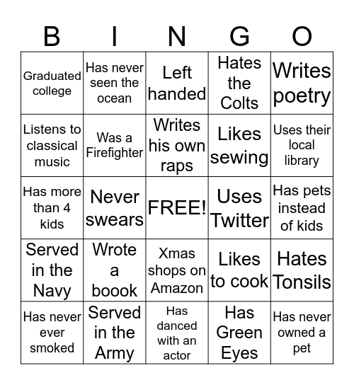 Family Bingo Card