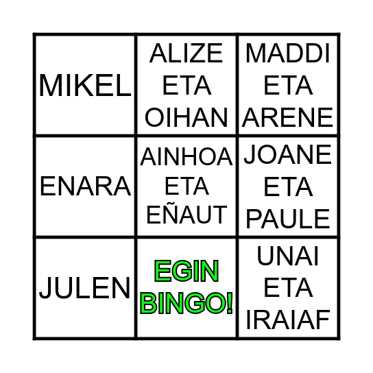 ARRETXINAGAKO UMEAK Bingo Card