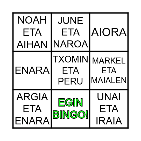 ARRETXINAGAKO UMEAK Bingo Card