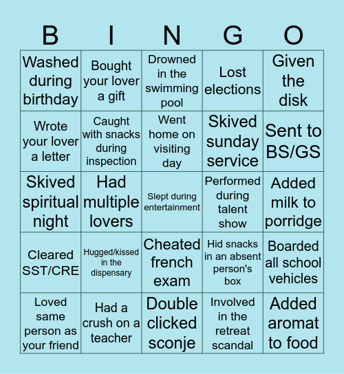 Gilgil Hills Academy Bingo Card