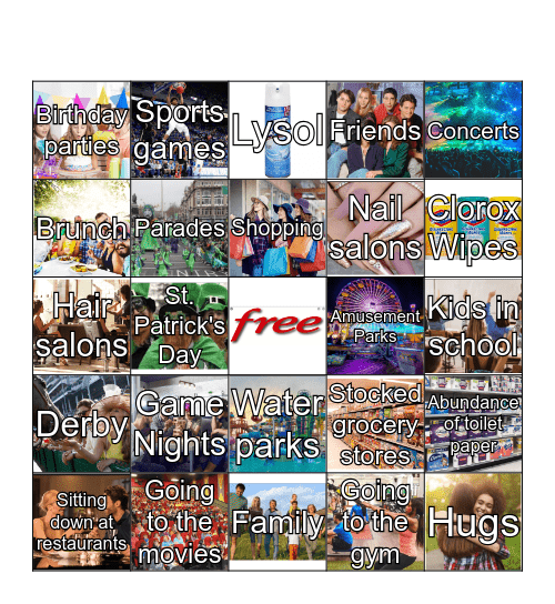 Things We Miss Bingo Card