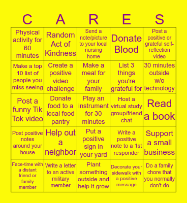 OCON Cares Bingo Card