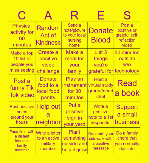 OCON Cares Bingo Card