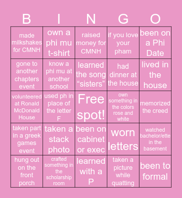 PHI MU CWRU Bingo Card