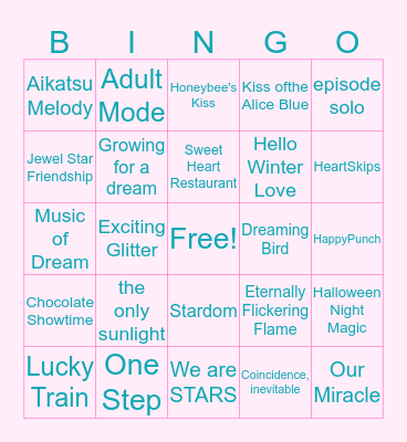 My favorite Aikatsu songs Bingo Card