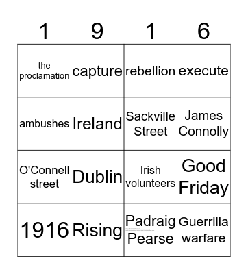 The 1916 Easter Rising Bingo Card