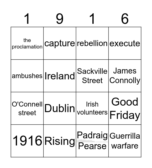 The 1916 Easter Rising Bingo Card