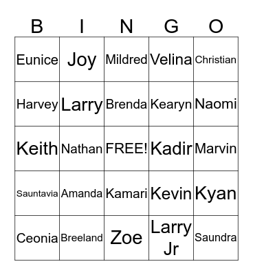 Family Bingo Card