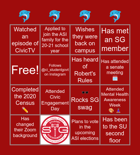 STUDENT GOVERNMENT BINGO! Bingo Card
