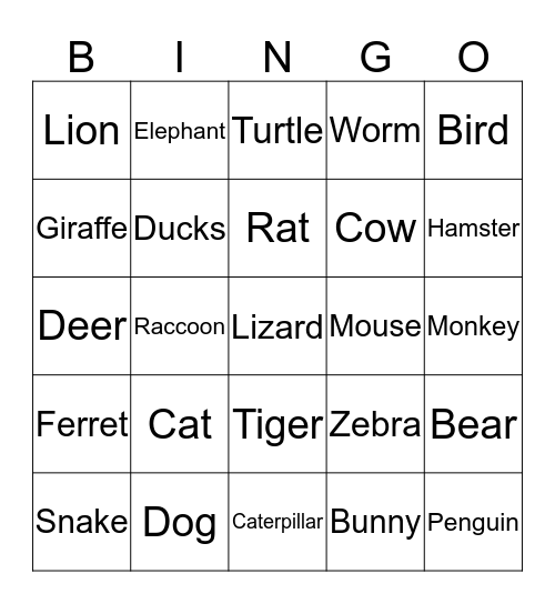 Animals Bingo Card