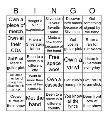 S I L V E R S T E I N Bingo Card