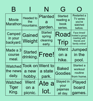 SELF QUARANTINE Bingo Card