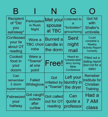 TBC Alumni Bingo (Old School) Bingo Card