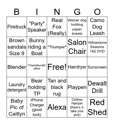 Caitlyn's House Bingo Card