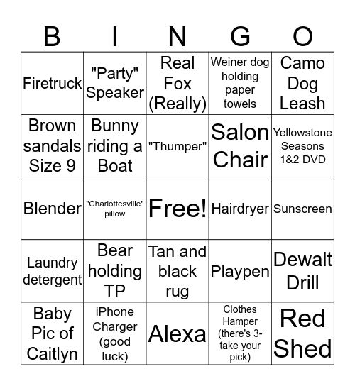 Caitlyn's House Bingo Card