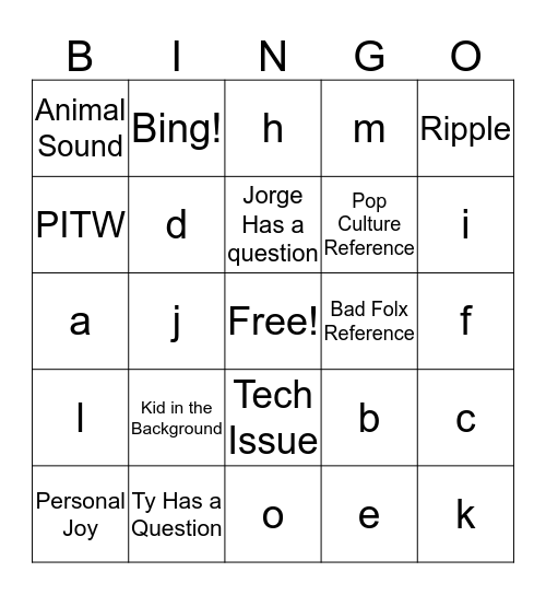 CYKC Practice Bingo Card