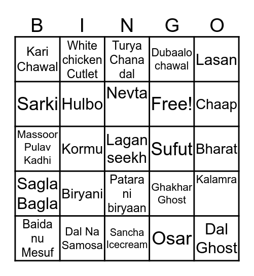 Bohri Food Housie Bingo Card