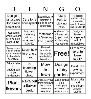 Floral Design Bingo Card