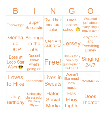 Sarah’s Bingo Card