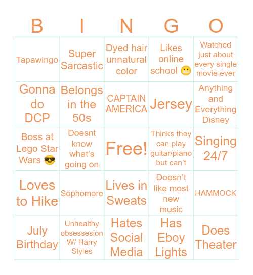 Sarah’s Bingo Card