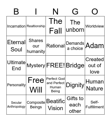 Catholic Anthropology Bingo Card