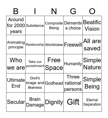 Catholic Anthropology Bingo Card