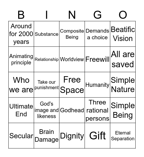 Catholic Anthropology Bingo Card