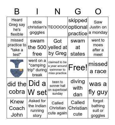 CA SWIM Bingo Card