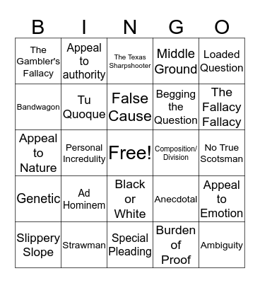 Logical Fallacy Bingo Card