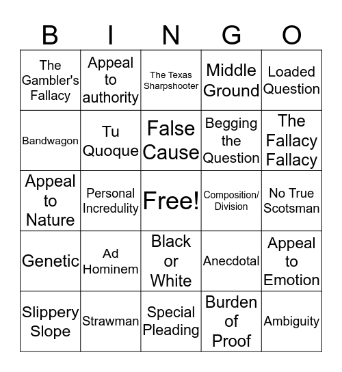 Logical Fallacy Bingo Card