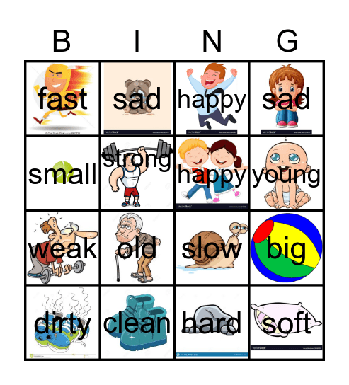 Adjective Bingo! Bingo Card