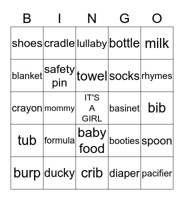 Sherissa's Baby Shower Bingo Card