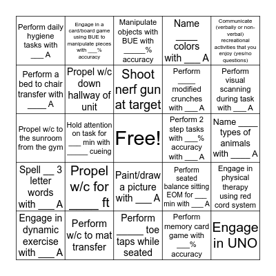 TIRR BINGO A Bingo Card