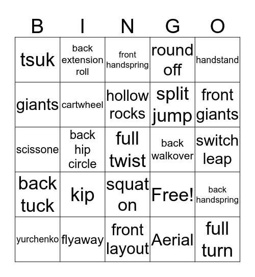 Gymnastics Bingo Card