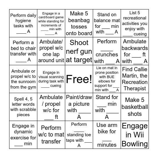 TIRR BINGO B Bingo Card