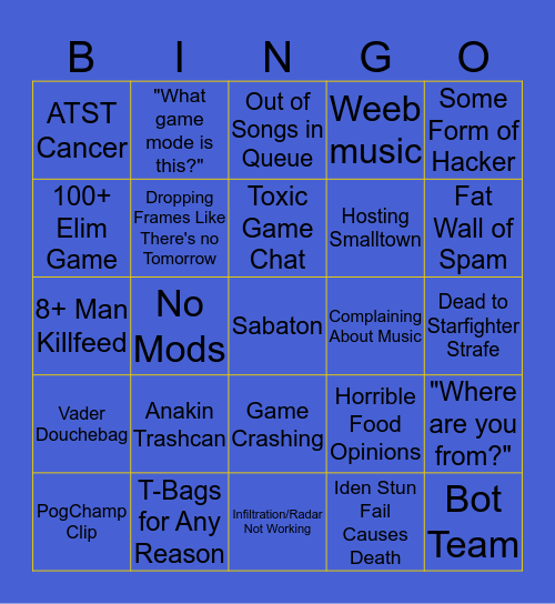 WaddeWadde Stream Bingo Card