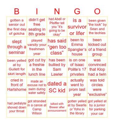 CSG Class of 2022 Bingo Card
