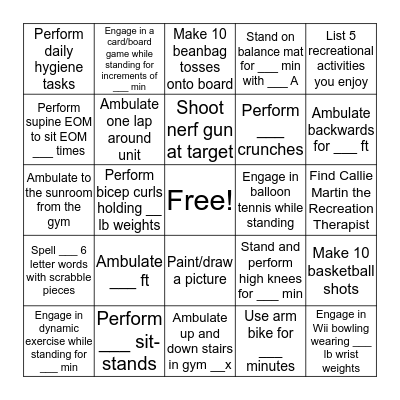 TIRR BINGO C Bingo Card