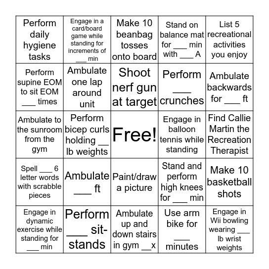 TIRR BINGO C Bingo Card