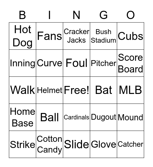 Baseball game Bingo Card