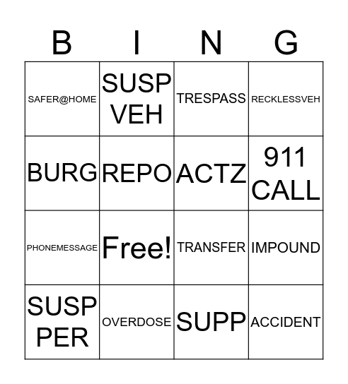 CALL Bingo Card