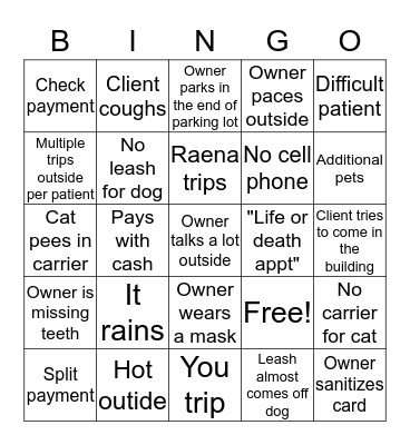 COVID 19 Curbside bingo Card