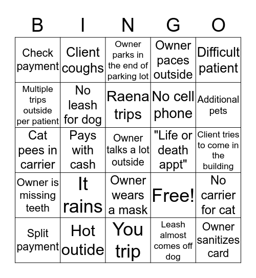 COVID 19 Curbside bingo Card