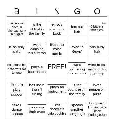 Name Bingo Card