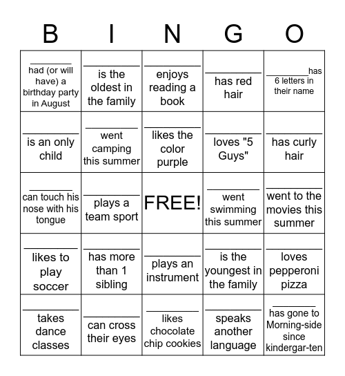 Name Bingo Card