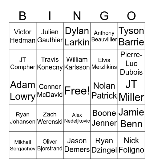 Ellen's Men's Hockey Favs Bingo Card