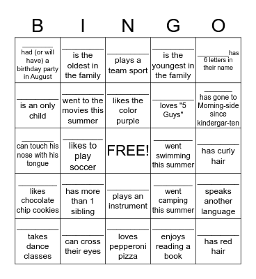 Name Bingo Card